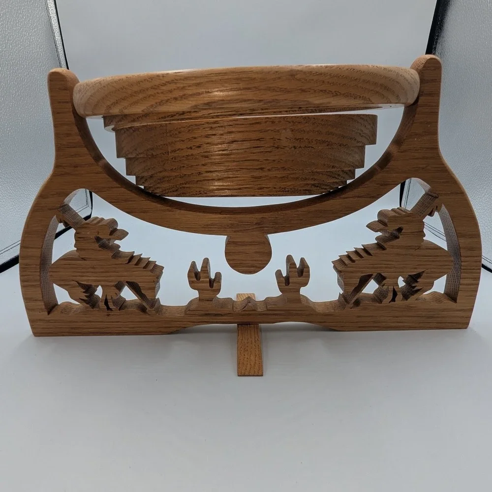 Unbranded Collapsible Wood Fruit Basket Brown Oak Western Bronco Design OS